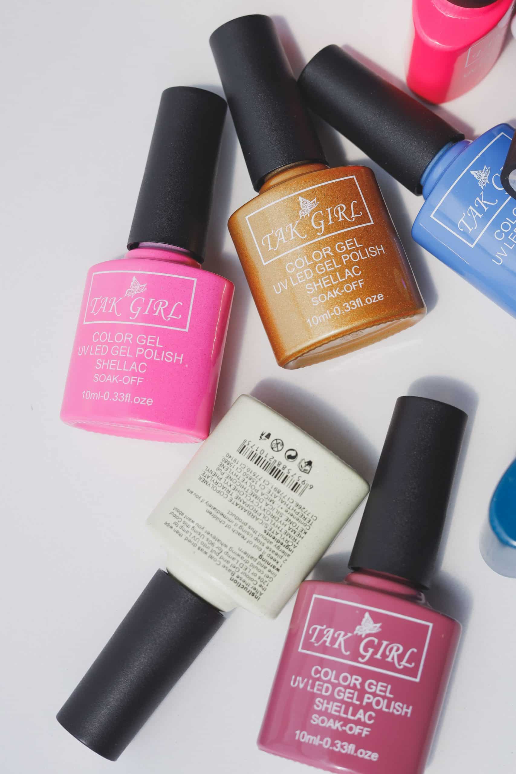 A vibrant selection of UV/LED gel nail polish bottles