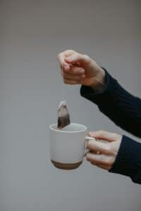 Close-up of a tea bag, the household item used to patch a cracked nail