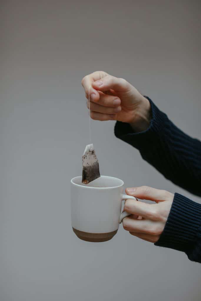 Close-up of a tea bag, the household item used to patch a cracked nail